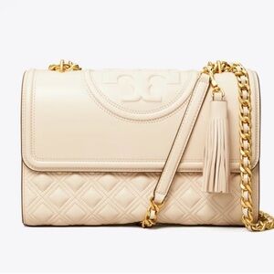 NWT🪩Tory Burch Fleming Convertible shoulder bag new cream quilted leather bag